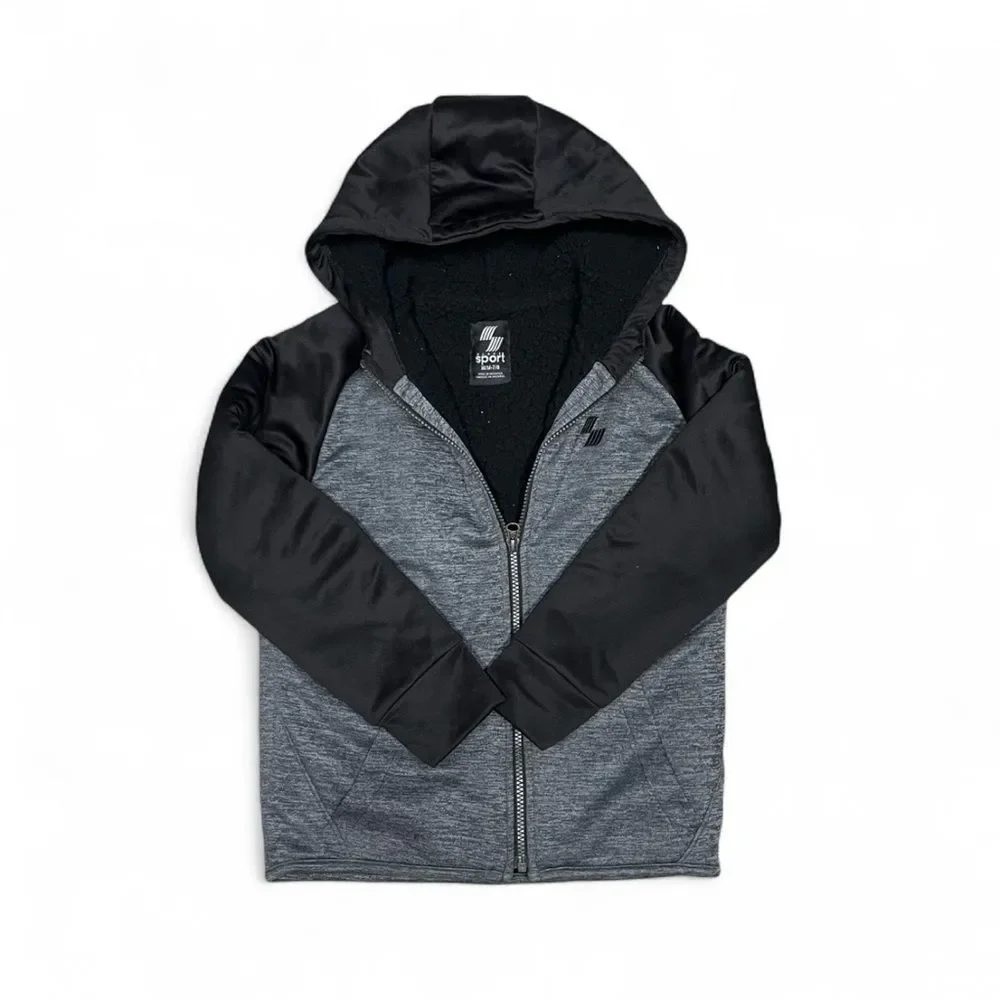 The Children's Place Sports Black and Gray Boys Insulated Hoodie Size Medium 7/8